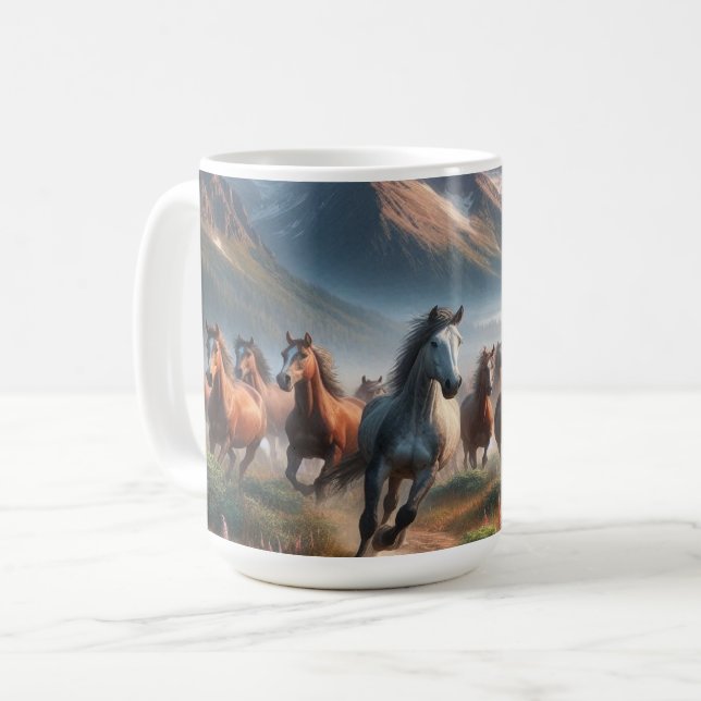 Mug Herd of Horses Galloping, Misty Mountain Scene (Devant gauche)