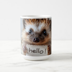 Mug Hérisson adorable tenant un panneau "Bonjour !"