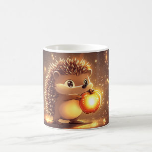 Mug hérisson mignon tenant une pomme rouge lumineuse