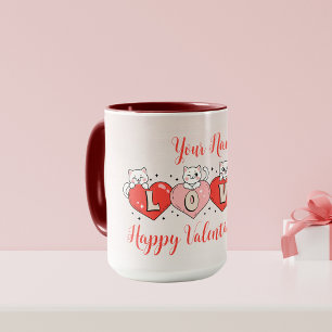 Mug Heureuse Sainte-Valentin, Cute Chats Avec Coeurs