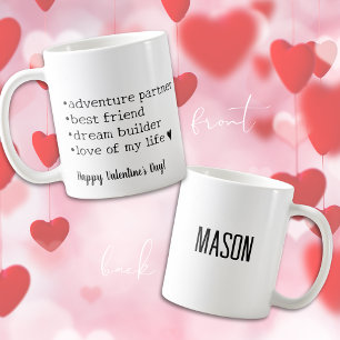 Mug Heureuse Sainte-Valentin Mari de coeur noir et bla