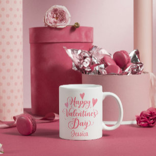Mug Heureuse Sainte-Valentin Script Cute Coeurs Rose