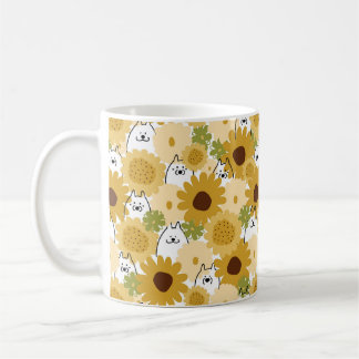 Mug Heureux chien samoyé dans le jardin de tournesol m