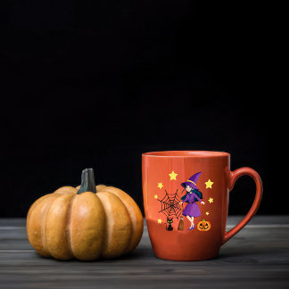 Mug heureux Halloween sorcière balai chat citrouille
