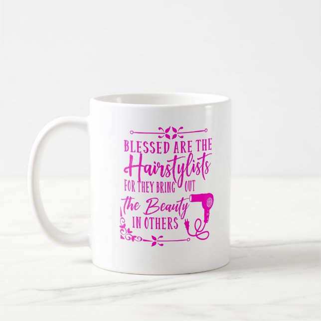 Mug Heureux les coiffeurs de message rose (Gauche)