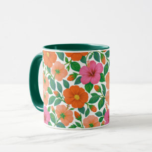 Mug Hibiscus Tropical en Rose, Abricot et Orange
