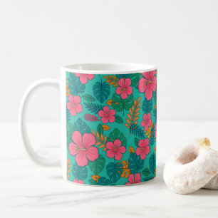 Mug Hibiscus Tropical et Motif Feuille de Palmier