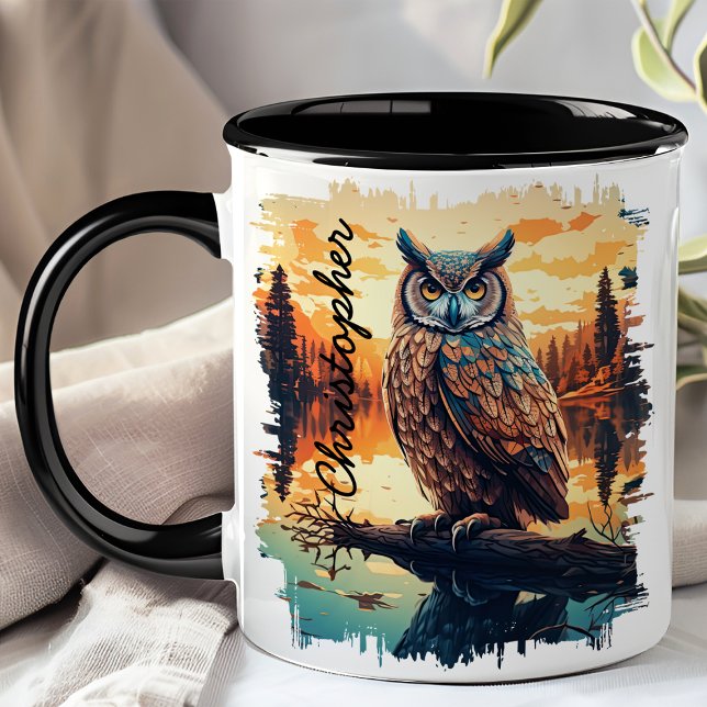 Mug Hibou au reflet de la forêt au coucher du soleil (Créateur téléchargé)