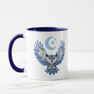 Mug Hibou de nuit bleu et lune Monogramme
