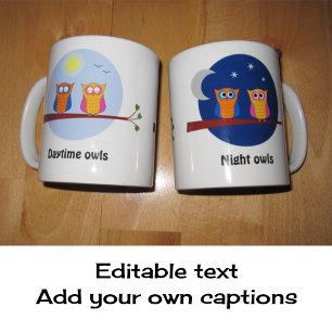 Mug Hiboux nuit et texte fait sur commande de jour