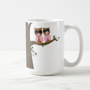 Mug Hiboux roses et bruns sur une branche