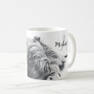 Mug Highland cow portrait initial monogram black white