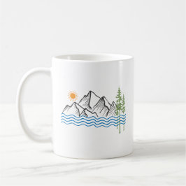 Mug hiking and camping in mountains graphic