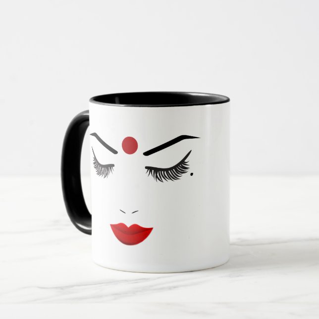 Mug Hindu Dot Beauté Visage Lashes & Red Lips Maquilla (Devant gauche)