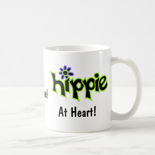 Mug Hippie au coeur Black Green Art Nom Personnalisé (Droite)