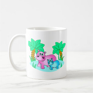 Mug Hippopotames mignons maman et natation de bébé