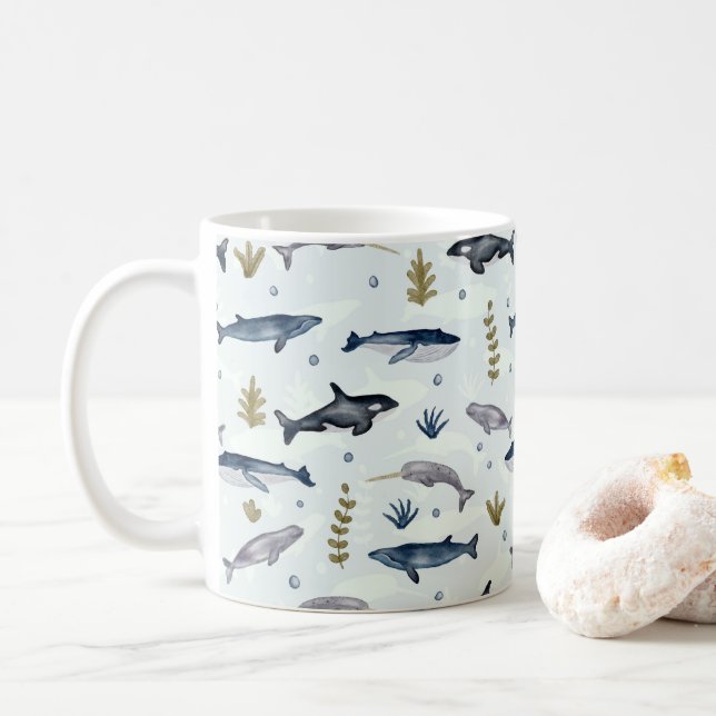 Mug Histoire de baleine Aquarelle moderne (Avec donut)