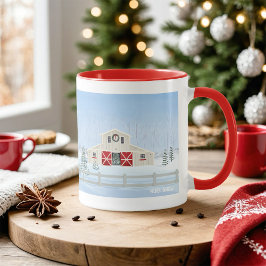 Mug Hiver Blanc Neige Noël Grange Portes rouges
