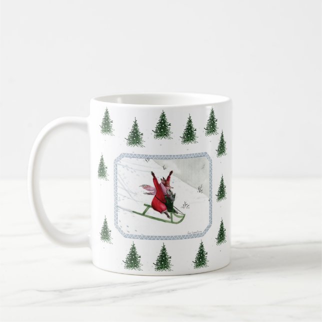 Mug Hiver Joy Fox Rabbit Tobogganing vacances (Gauche)
