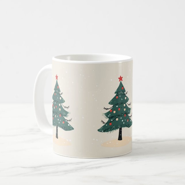 Mug Hiver moderne À feuillage persistant Noël Arbre ca (Devant gauche)