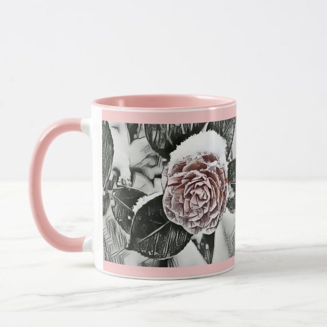 Mug Hiver, Noël, Neige, Dessin Rose Froid (Gauche)