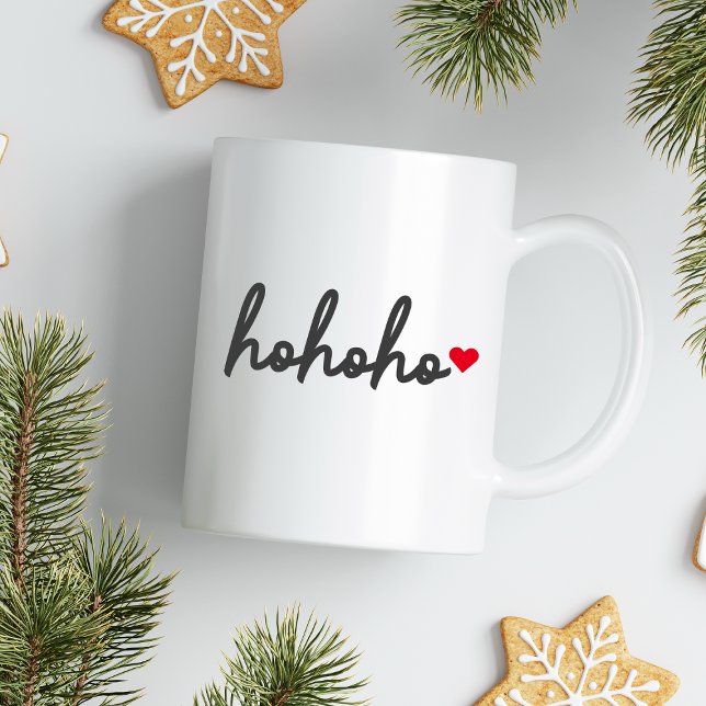 Mug Ho Ho | Christmas Heart Modern Minimalist (Ho Ho Ho Christmas mug by Guava, featuring modern script typography and a festive red heart)