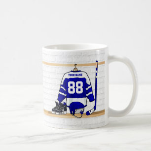 Mug Hockey sur glace bleu et blanc personnalisé Jerse