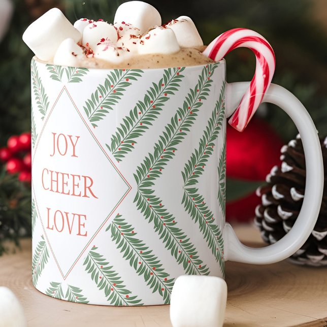 Mug Holiday Foliage Quadrant White and Green (festive holiday mug)