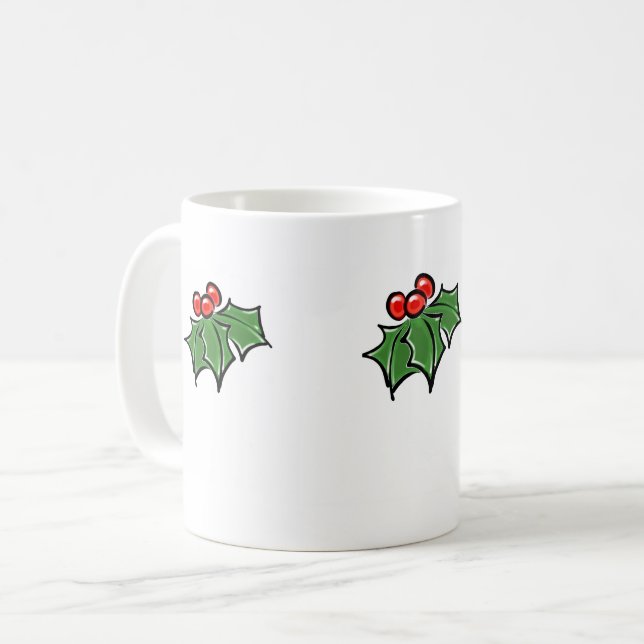 Mug Holly Feuilles, Holly baies, fun vacances botaniqu (Devant gauche)