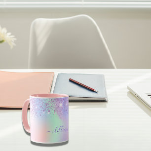 Mug Holographique rose violet parties scintillant vert