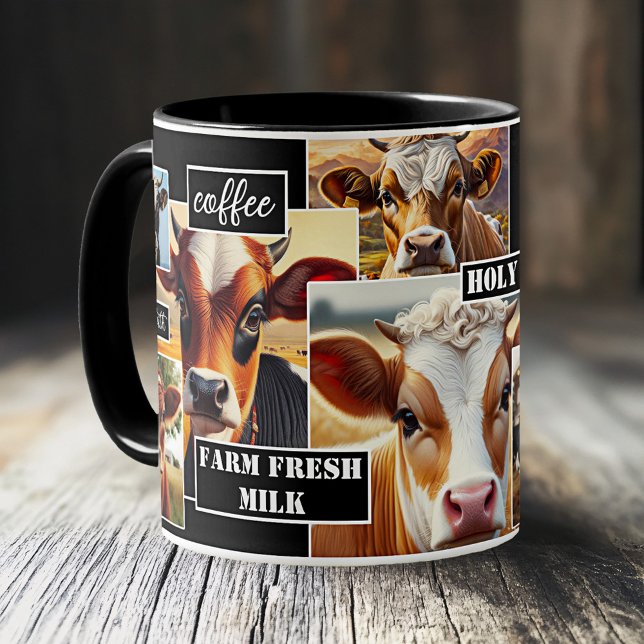 Mug Holy Cow Farm Lait Frais Café (Mug featuring images of different cows - great for coffee with milk or a gift for a farmer)