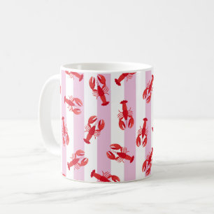 Mug Homards Rouges Illustrés sur Rayures Rose Clair