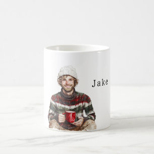 Mug Homme d'hiver avec barbe chapeau blanc