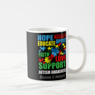 Mug Hope Faith Love Ruban Sensibilisation sur l'autism