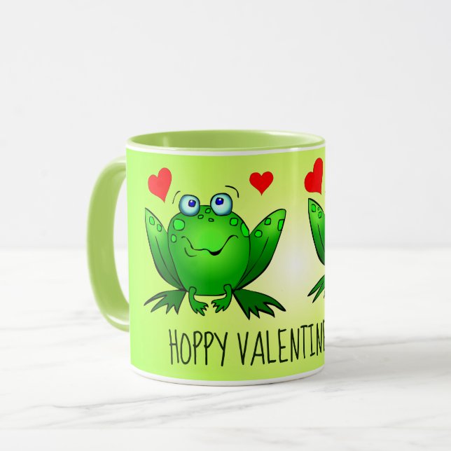 Mug Hoppy Valentines Day Cute Frogs avec Coeurs (Devant gauche)