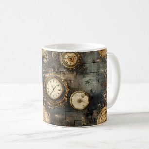 Mug Horloge Ancienne Steampunk Engrenages Bronze Noir