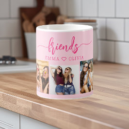 Mug Hot Pink Friends 3 Photo Friendship Collage