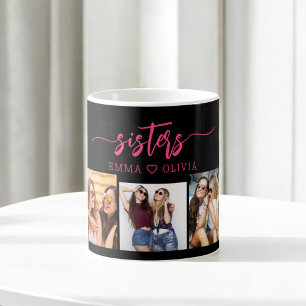 Mug Hot Pink Sisters 3 Photo Collage Keepsaké cadeau