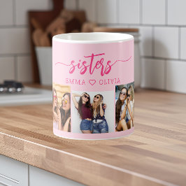 Mug Hot Pink Sisters 3 Photo Collage Keepsaké cadeau