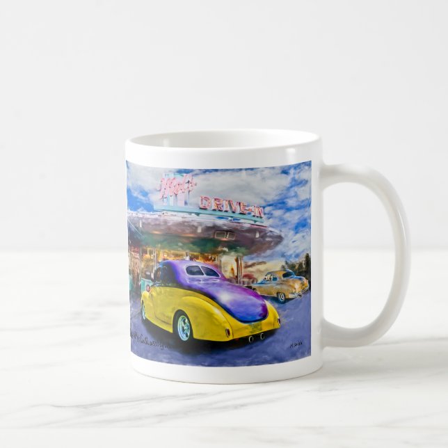 Mug hotrod pourpre-jaune au drive-in (Droite)