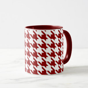 Mug Houndstooth Pied de Poule Check blanc rouge foncé