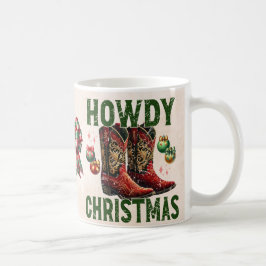 Mug Howdy Noël Cowboy Boot Western Xmas Green Red
