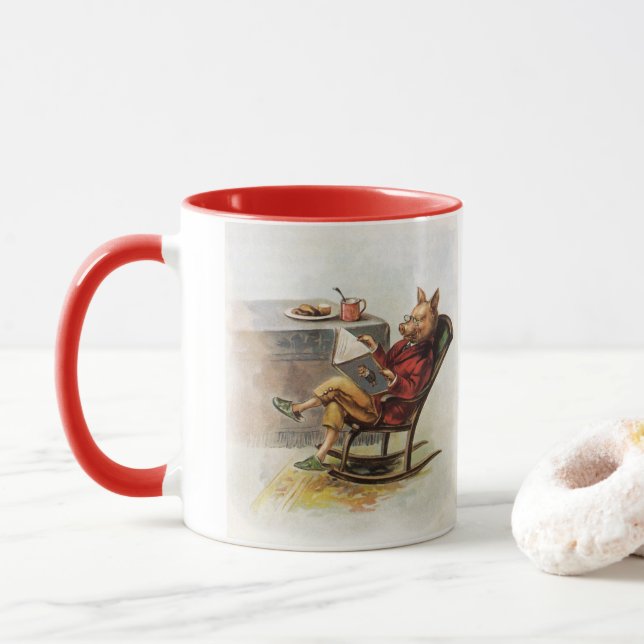 Mug Humour vintage, Cochon en Rocking Chaise Lire un l (Avec donut)