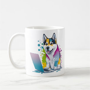 Mug Husky Chig Computer Rainbow Watercolor Tech Savvy