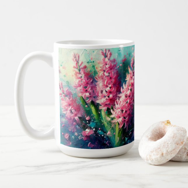 Mug Hyacinthes roses Floral Impressionniste Peinture (Avec donut)