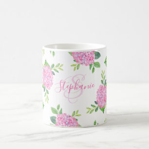 Mug Hydrangée rose florale moderne Monogramme
