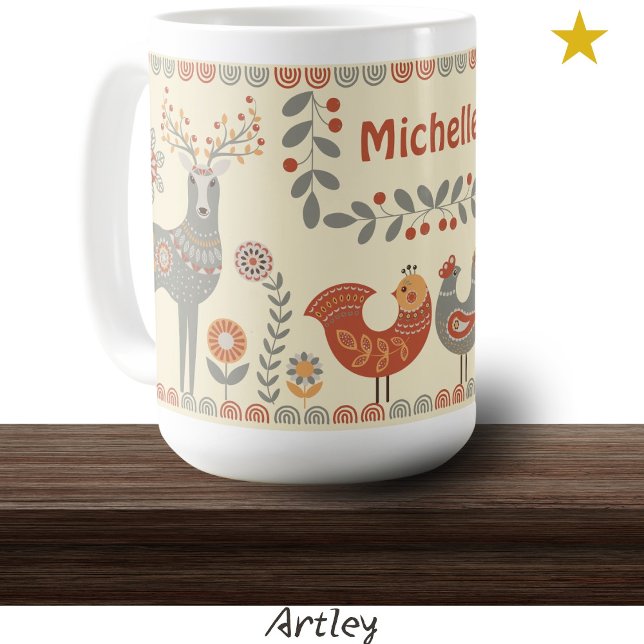 Mug Hygge Folk Art Animaux Nom personnalisé (Créateur téléchargé)
