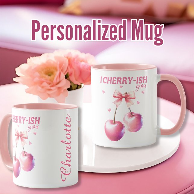 Mug "I Cherry-ish You" Gif de Saint-Valentin personnal ("I Cherry-ish You " Personalized Valentine’s Gif Mug)