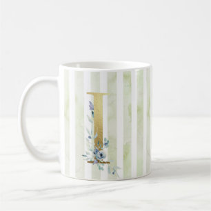 Mug I golden initial avec sur bandes bleues et blanche