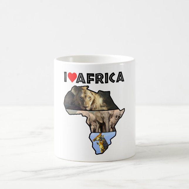 Mug I Heart Africa Map Afrique Wildlife Collage (Centre)